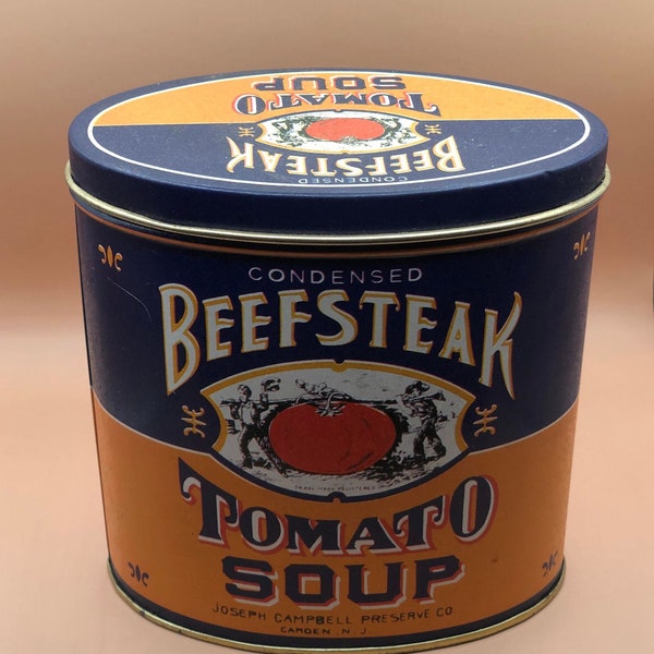 Campbell's Condensed Beefsteak Tomato Soup Vintage Tin - Decorative, Collectible Tin, Food Storage, Vintage, Vintage Tin