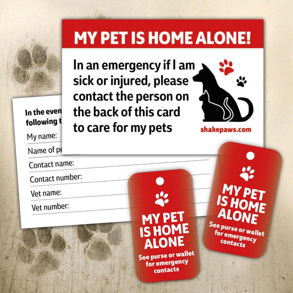 Home Alone Pet Safety Card and Fob Key Ring Set, birthday gifts, Christmas gifts, dog lovers, cat lovers, ICE