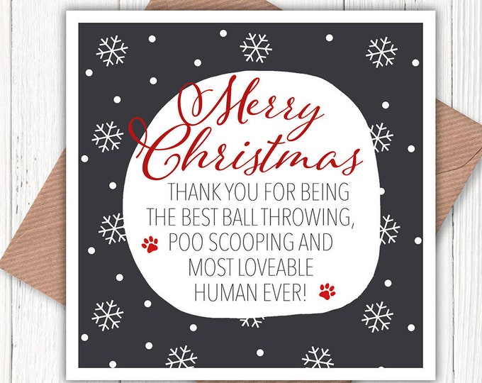 Merry Christmas from the dog, funny card, poo picker, ball thrower