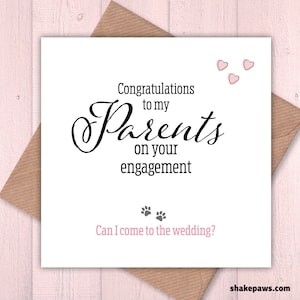 Parabéns aos meus pais pelo noivado – posso ir ao casamento?, cartão do cachorro, cartões engraçados, cartões humorísticos