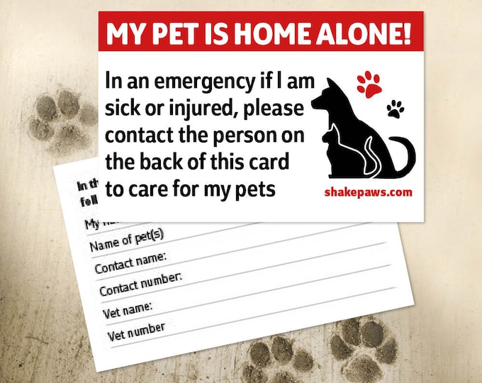 Shake Paws’ Home Alone Pet Safety Card, Christmas gifts, birthday gifts, ICE