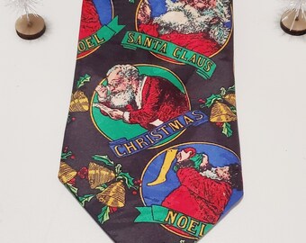Corbata navideña vintage de poliéster de Addiction, con saludos de Papá Noel.