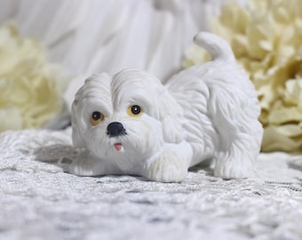 Figura vintage de perro blanco de cerámica, ¿maltés?