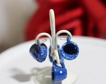 Micro Set of Hanging Cups, Doll House Blue Coffee Cups