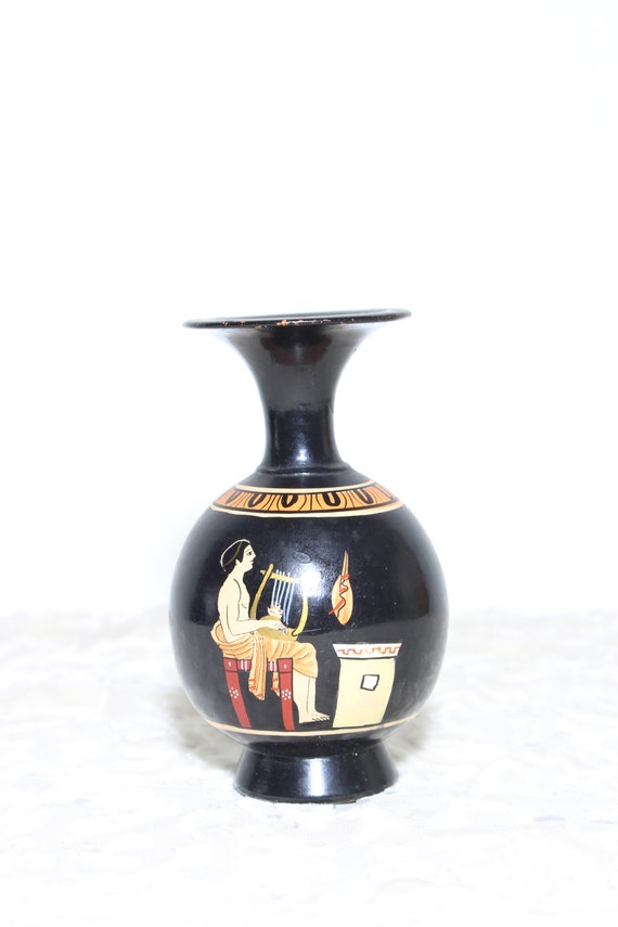 Wood Vase Greek Theme Vase Black Bud Vase Made In Greece Etsy