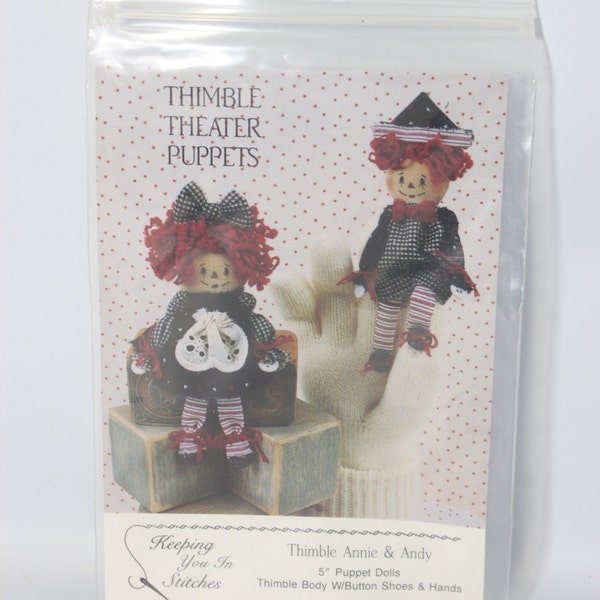 Thimble Theater Puppets, Miniature Annie and Andy, 5" Puppet Dolls 1992, " Keeping You in Stitches "