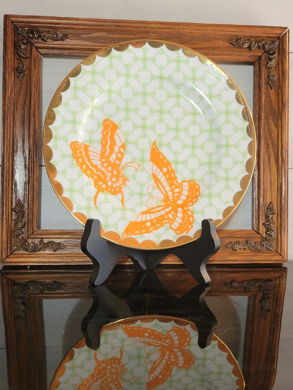 Porcelain Decorative Plate, Made in Japan, Orange Butterflies