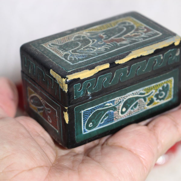 Miniature Wood Trinket Box, Olinala Mini Ring Box Handmade, Hinged Keepsake Box, made in Mexico