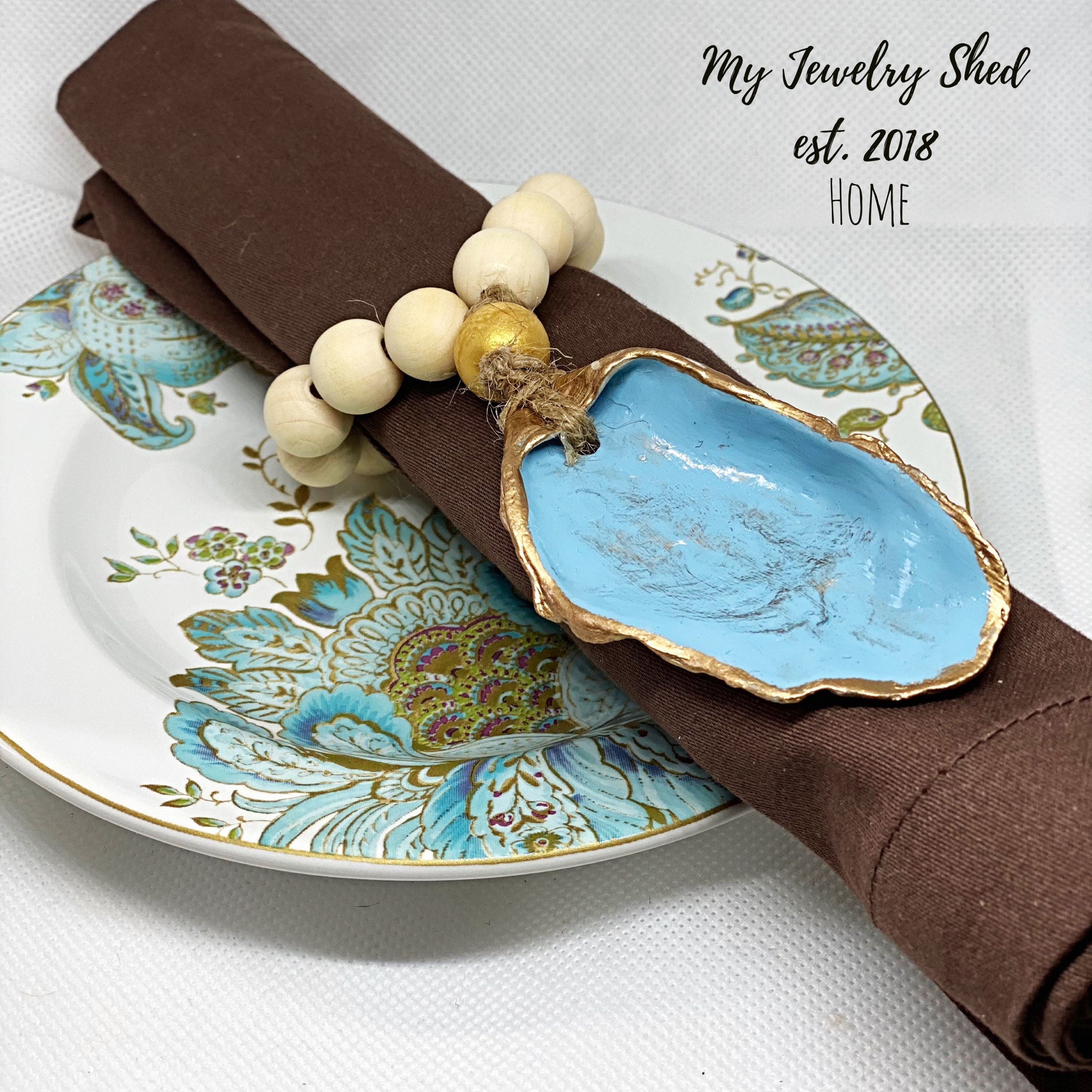 Oyster Shell With Gold Leaf Napkin Ring Beaded Napkin Ring Etsy