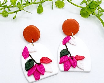 Bright Leaf Earrings, Polymer Clay Earrings, Hand sculped Leaves and Vines, Summer Jewelry, Clay Jewelry, Wedding Earrings, Mom Gift