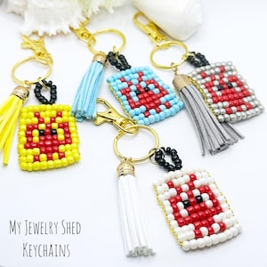 Beaded Lobster Keychain with Tassel, Handbeaded  Crustacean Charm, Purse Charm, Glass Seed Beads, Beach Bag Gift, Coastal Gift Accessory