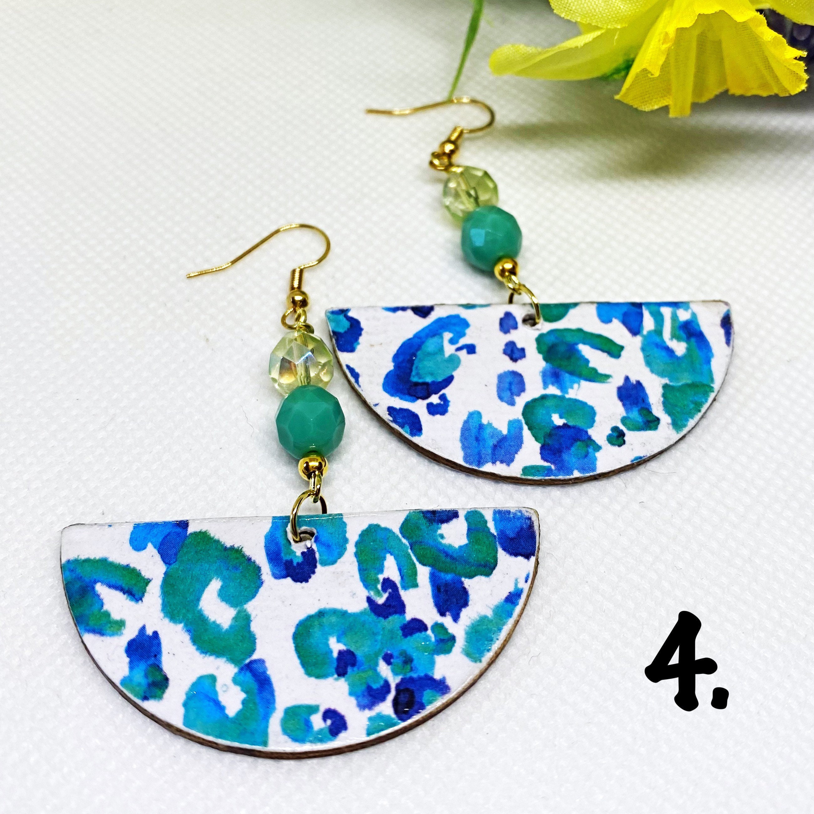 Floral Wood Shape Earrings/decoupage Wood Earrings/lightweight Etsy