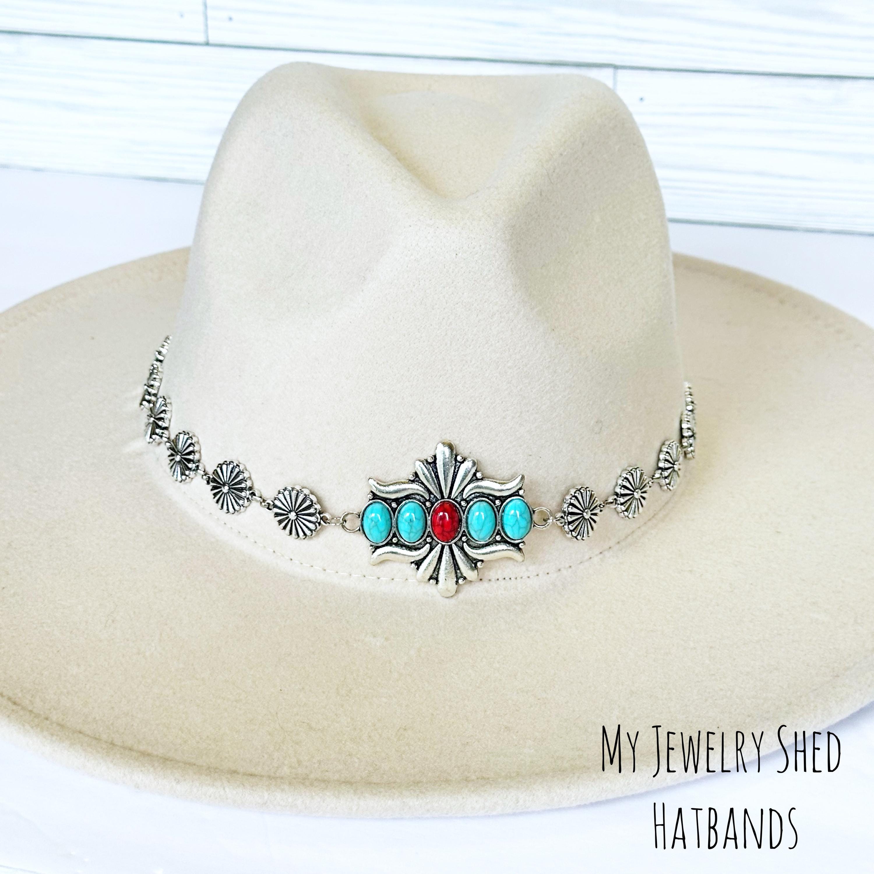 Turquoise Flower Concho Hatband: Southwestern Cowboy Style  display picture 1