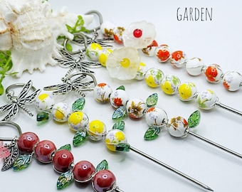 Floral Porcelain Bead Plant Stake: Dragonfly Garden Decor