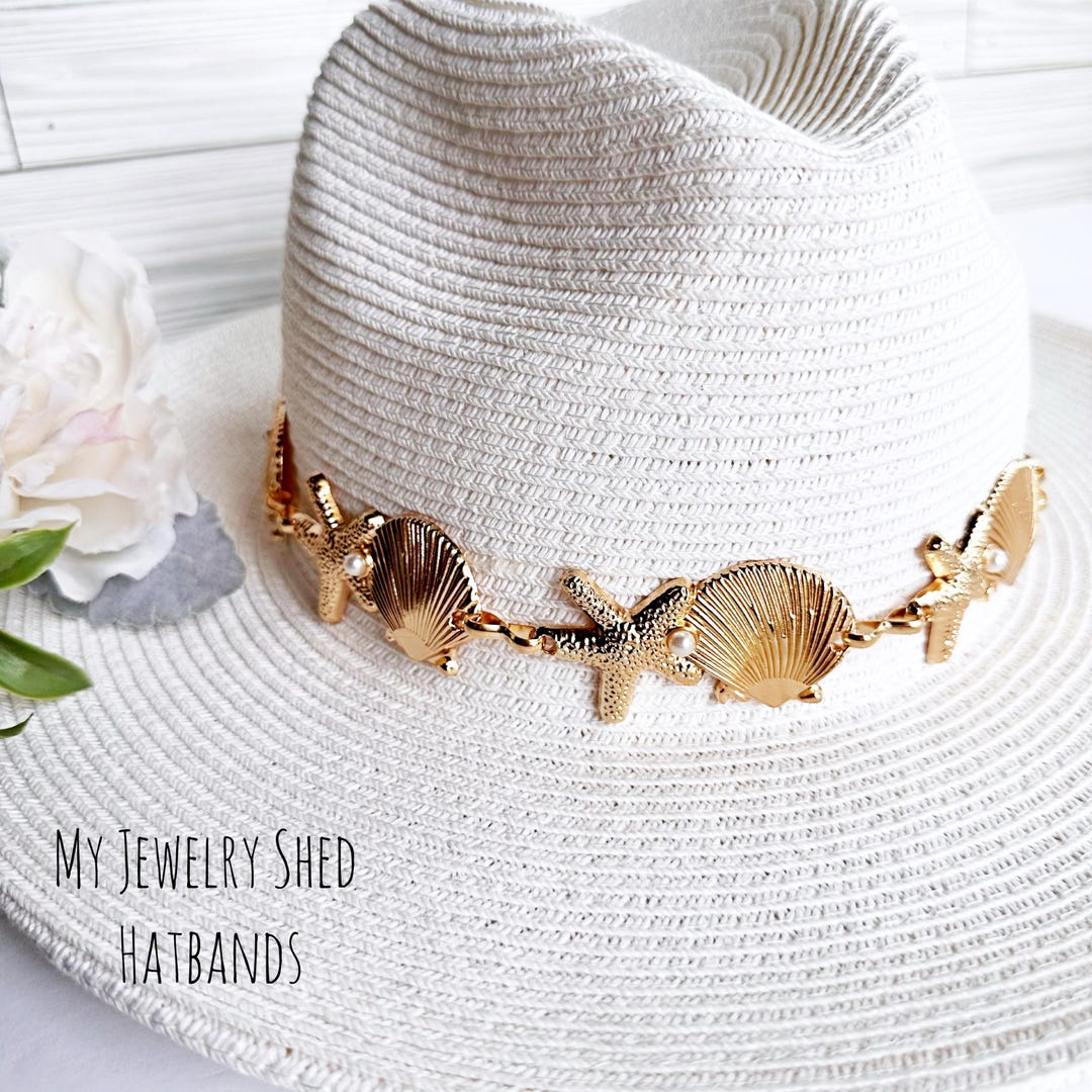 Star Fish Shell Hat Gold Starfish and Shell Hatband: Adjustable Beach Hat Jewelry, Hat ...