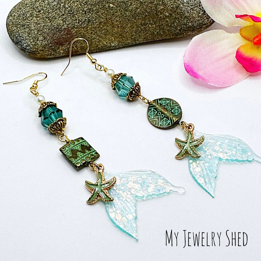 Mermaid Tail Long Earrings, Nautical Earrings, Whimsical Summer ...