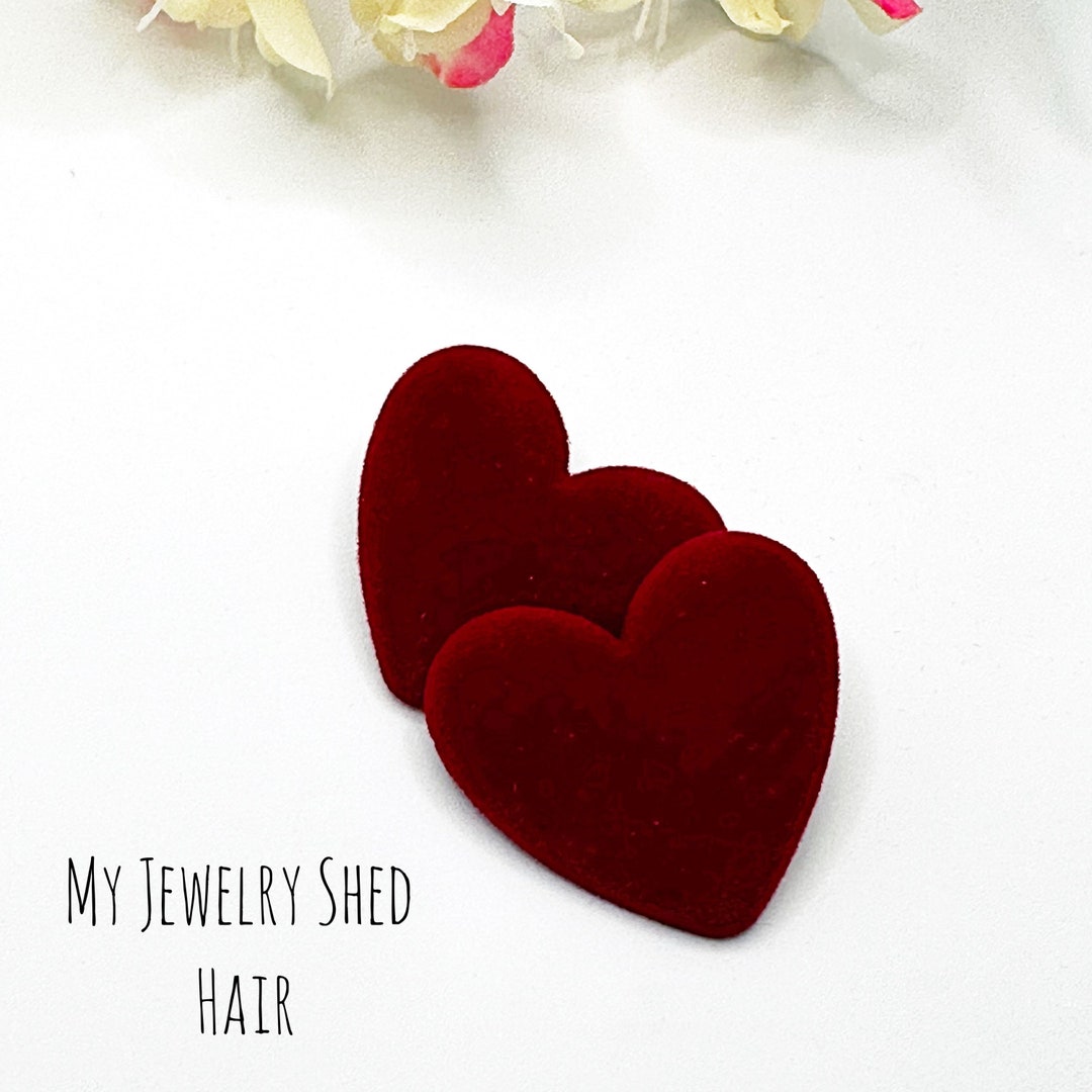 Velvet Red Heart Hair Clips, Valentine Hair Pin, Heart Hair Clip for