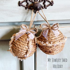 Jute Twine Christmas Ornament, Rustic Farmhouse Decor, Bowl Filler