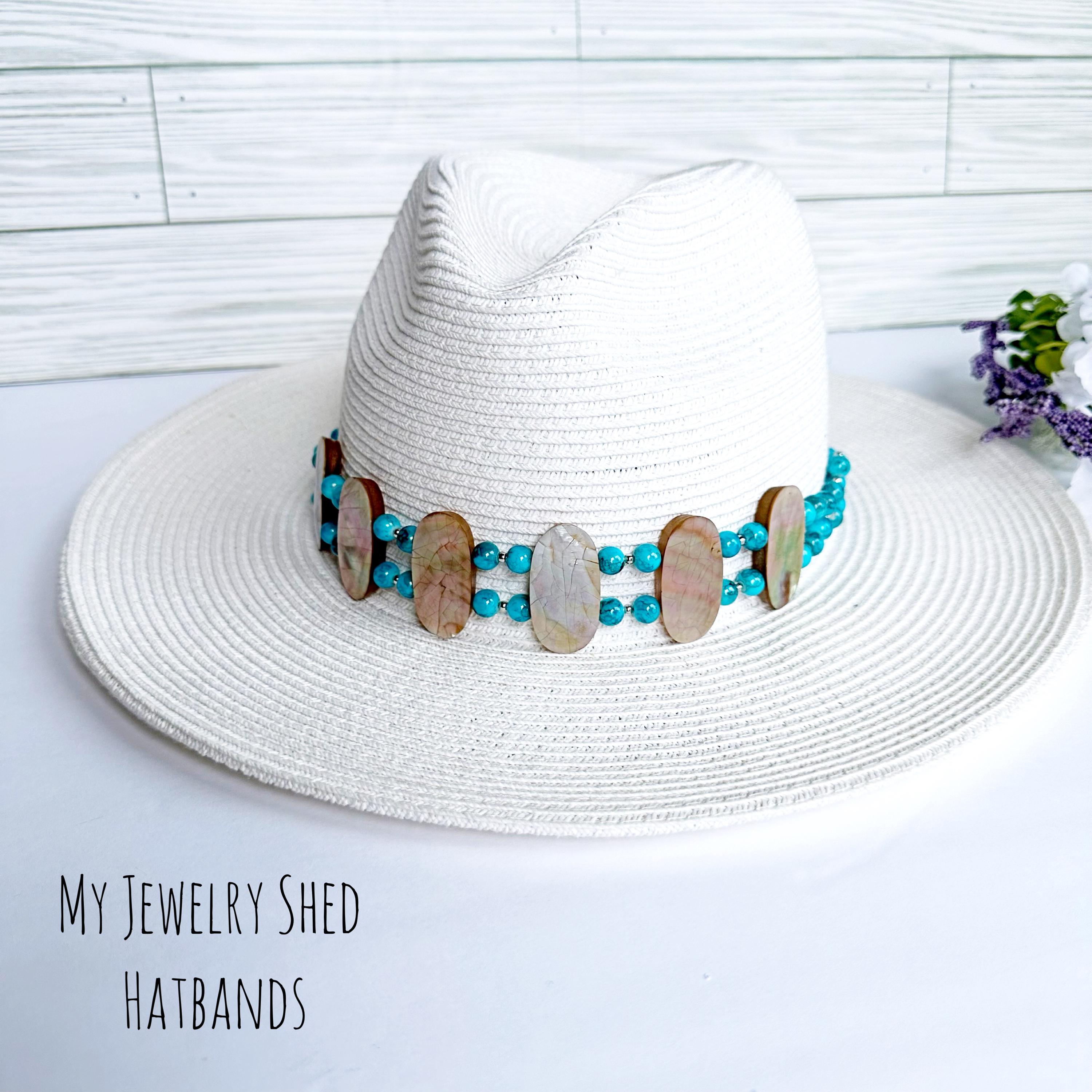 Shell & Turquoise Beaded Hatband: Adjustable Beach / Cowboy  display picture 2