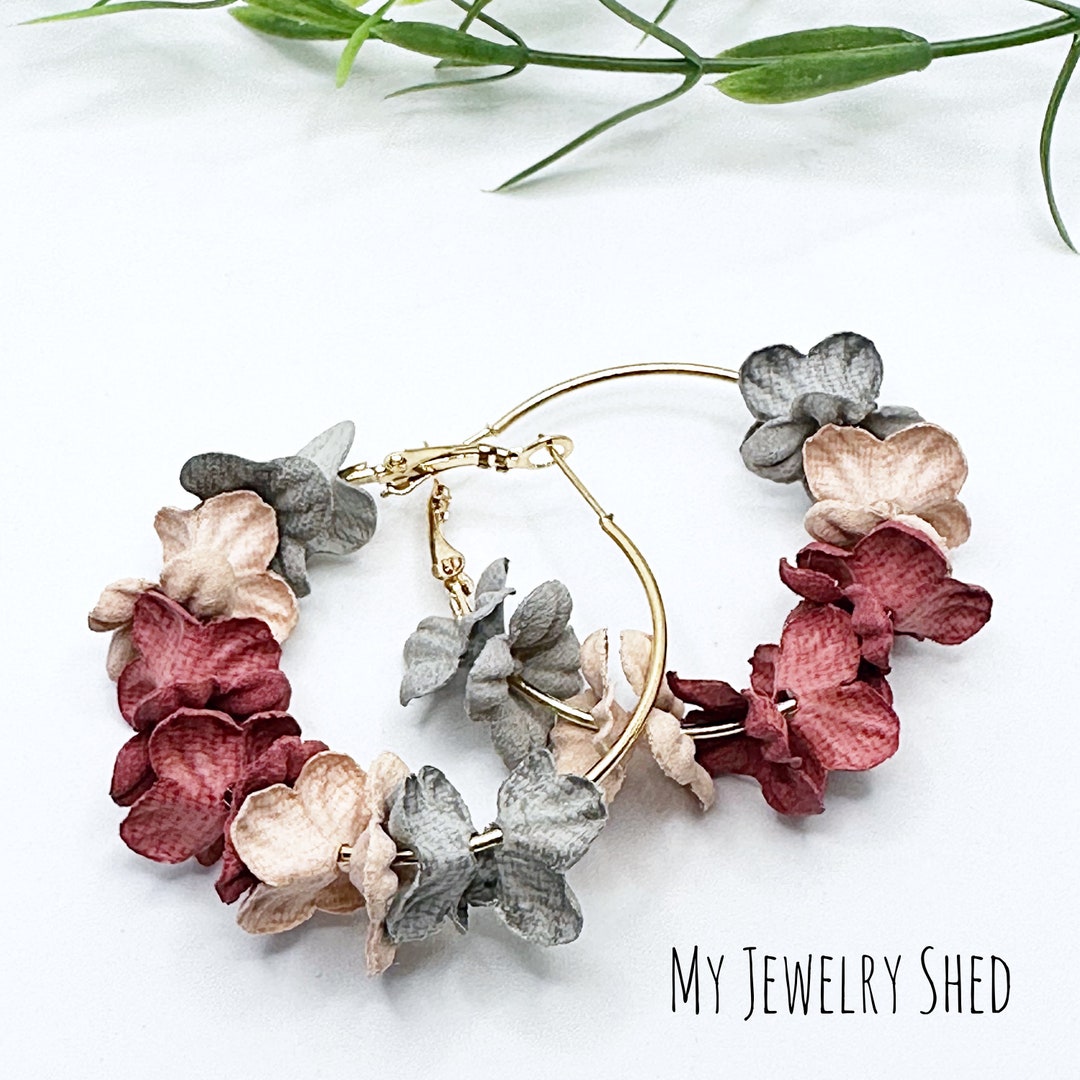 Silk Flower Hoop Earrings Rustic Fall Earrings Bridesmaid Etsy