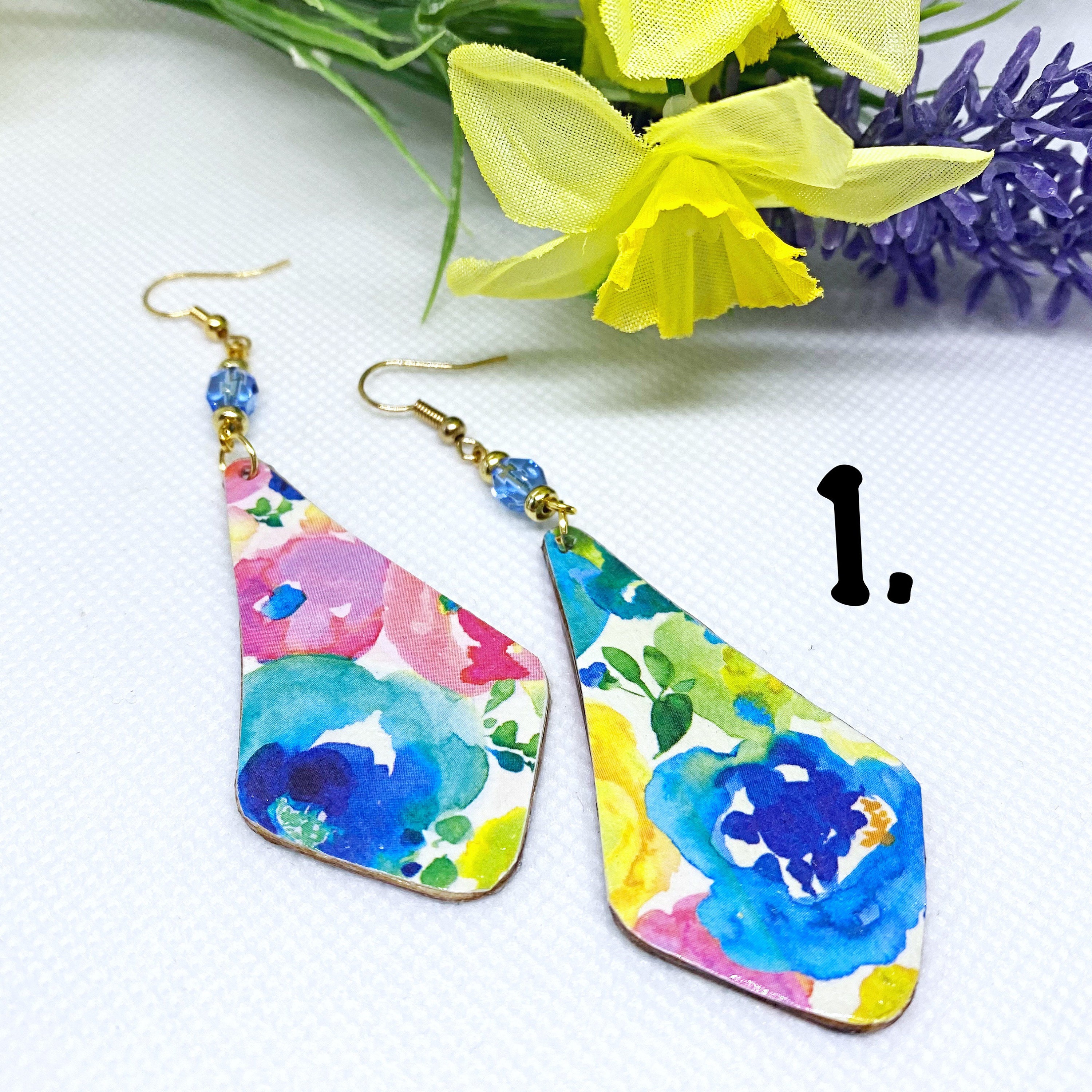 Floral Wood Shape Earrings/decoupage Wood Earrings/lightweight Etsy
