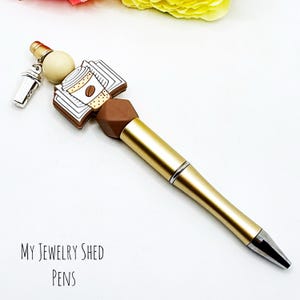 Coffee Beaded Pen, Novelty Pen, Stationary Accessory, Coffee Cup Charm Writing Pen, Coffee Theme Gift, Journaling Pen, Coffee Lover Gift