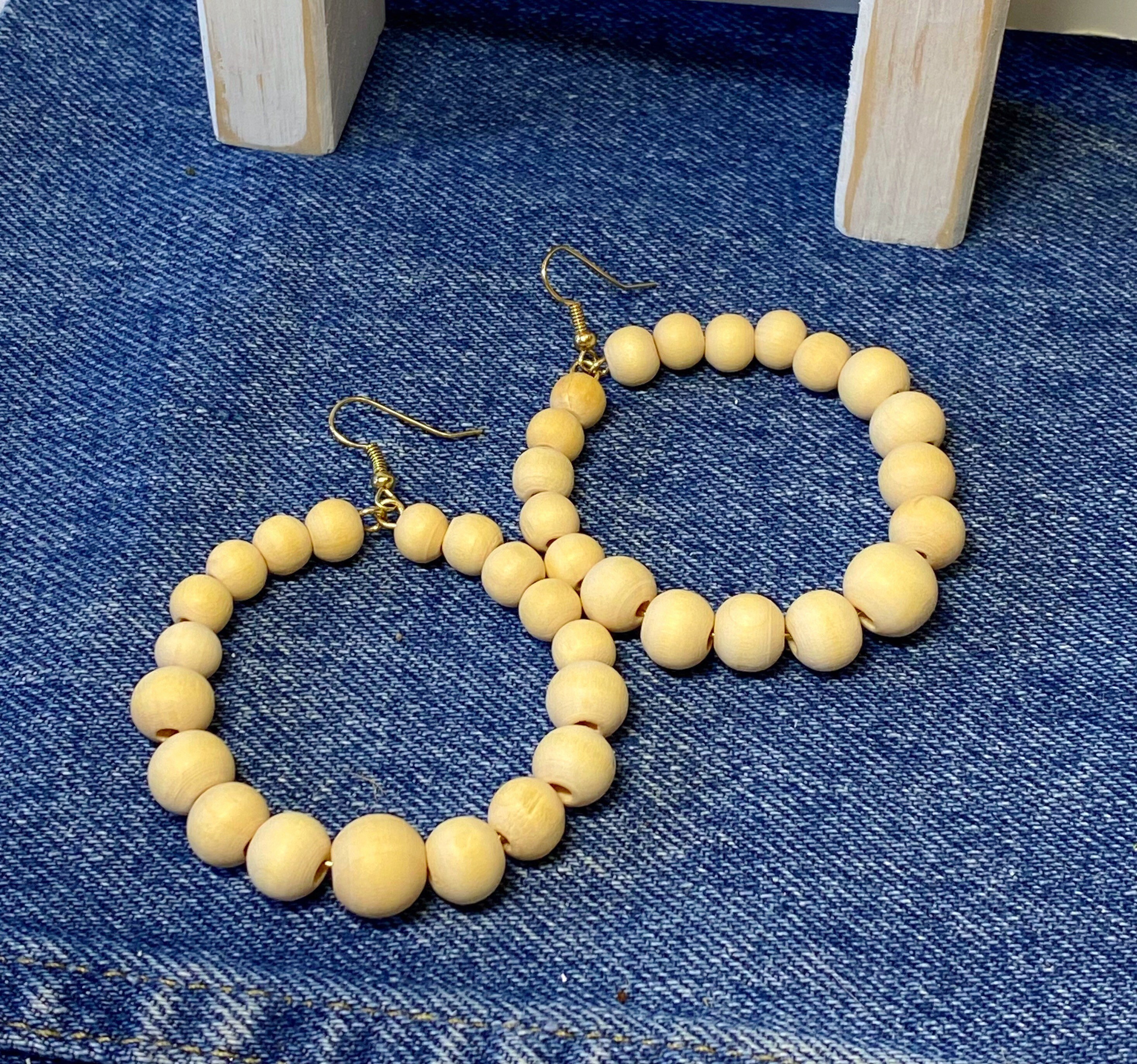 Natural Wood Bead Hoops/Lightweight Hoop Earrings/Wood Etsy