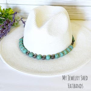 Turquoise Beaded Hatband, Hat Jewelry, Hat Accessory, Crystal Hatband, Cowboy Wedding Hatband, Adjustable Hatband, Gift for Hat Lovers