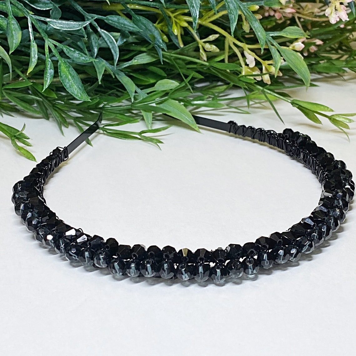 Black Beaded Headband Womens Beaded Headband Boho Headband | Etsy