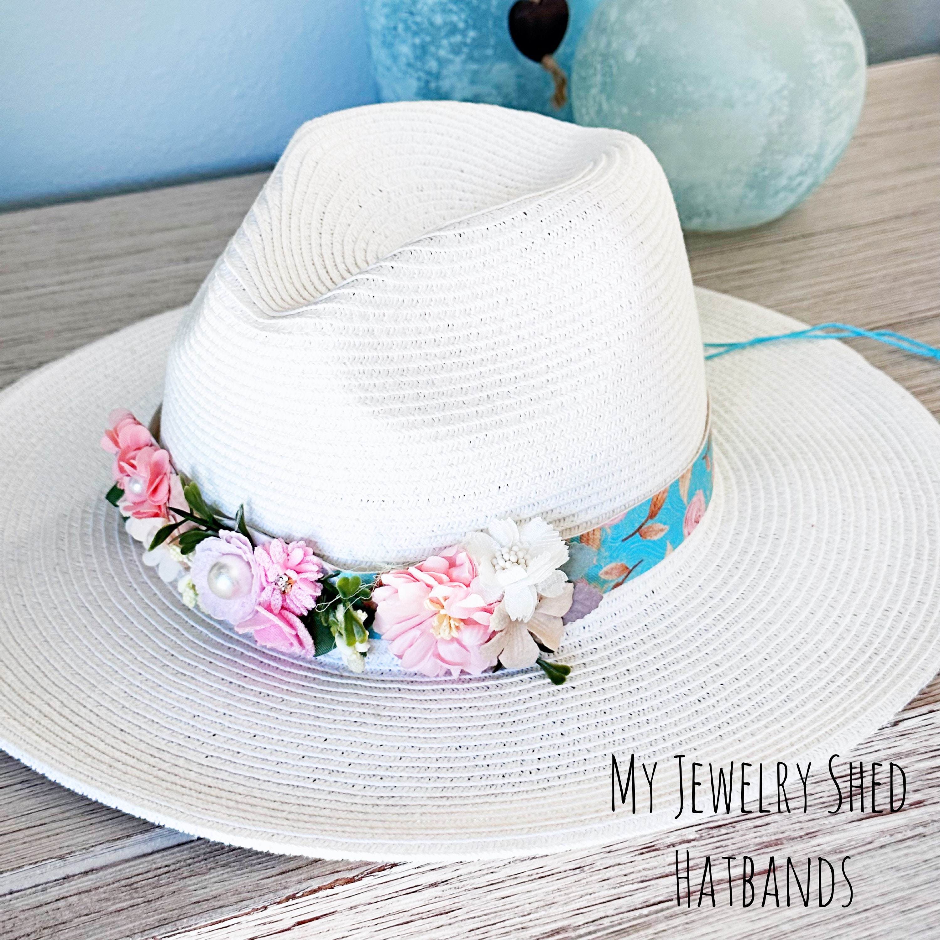Floral Faux Leather Hat Band: Pink Flower Millinery - Etsy display picture 1