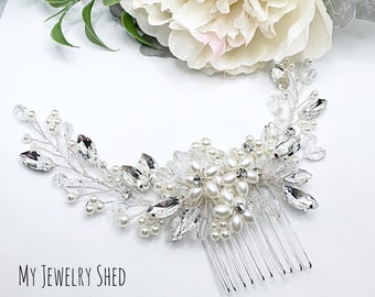 Pearl and Rhinestone Wedding Comb, Bridal Hair Flower, Bridal Hair Accessory, Wedding Hair Piece, Updo Bridal Hair Comb, Floral Hair Comb