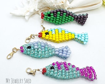 Beaded Fish Bag Charm: Glass Seed Beads, Beachy Keychain