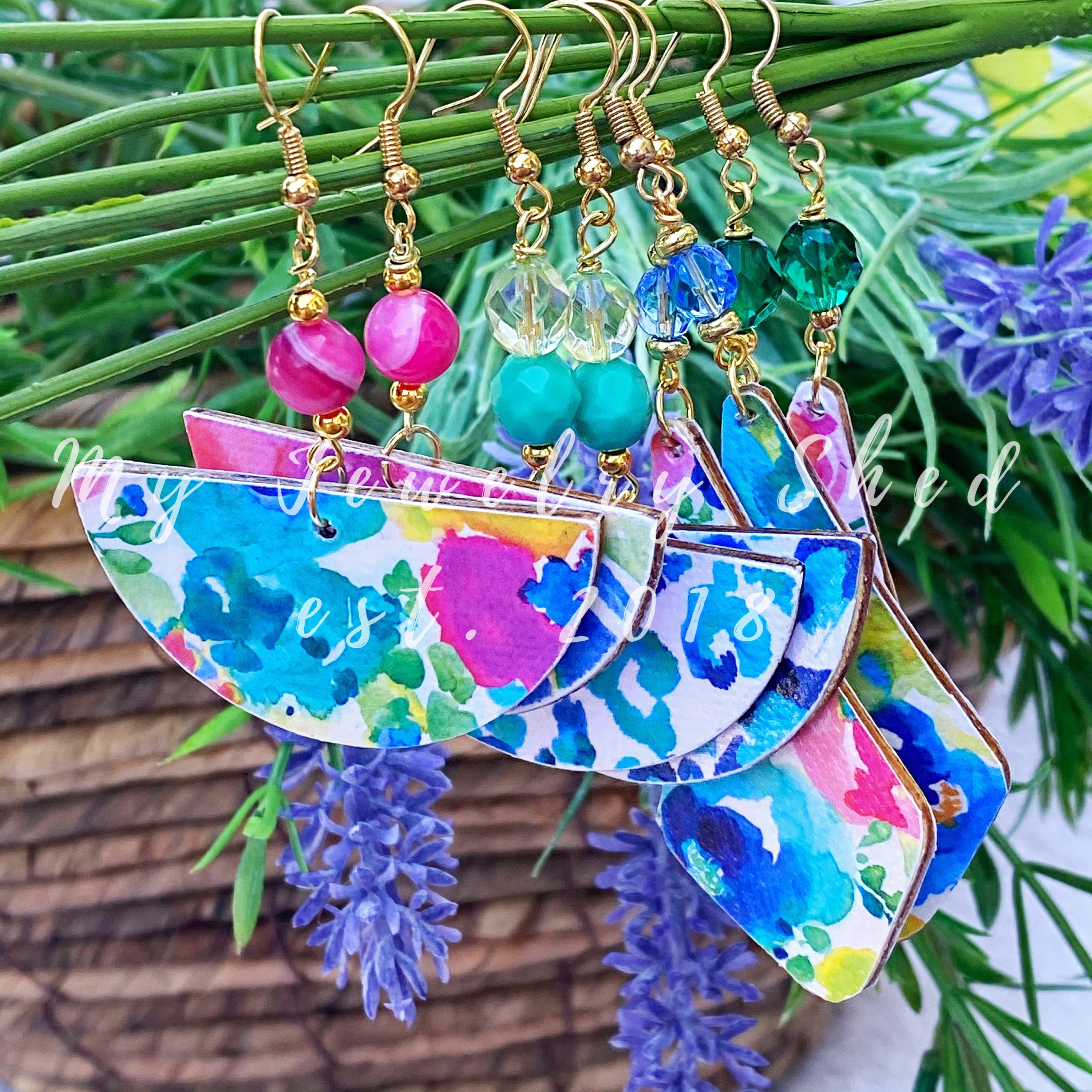 Floral Wood Shape Earrings/decoupage Wood Earrings/lightweight Etsy