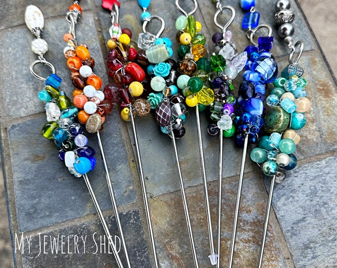 8 Beaded Garden Stake Beaded Garden Art Cluster Bead Etsy