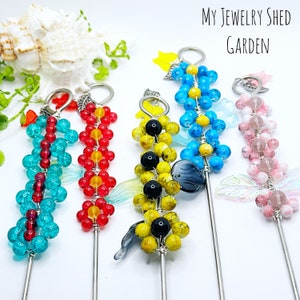 8&quot; Beaded Flower Garden Stakes, Butterfly Plant Stake, Flower Pot Decor, Plant Totem, Fairy Garden Totems, Garden Wand, Garden Lover Gift