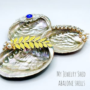 Abalone Shell Ring Dish, Embellished Jewelry Shell, Shell Art, Trinket Dish, Engagement Bridal Gift, Coastal Gift idea, Keepsake Gift