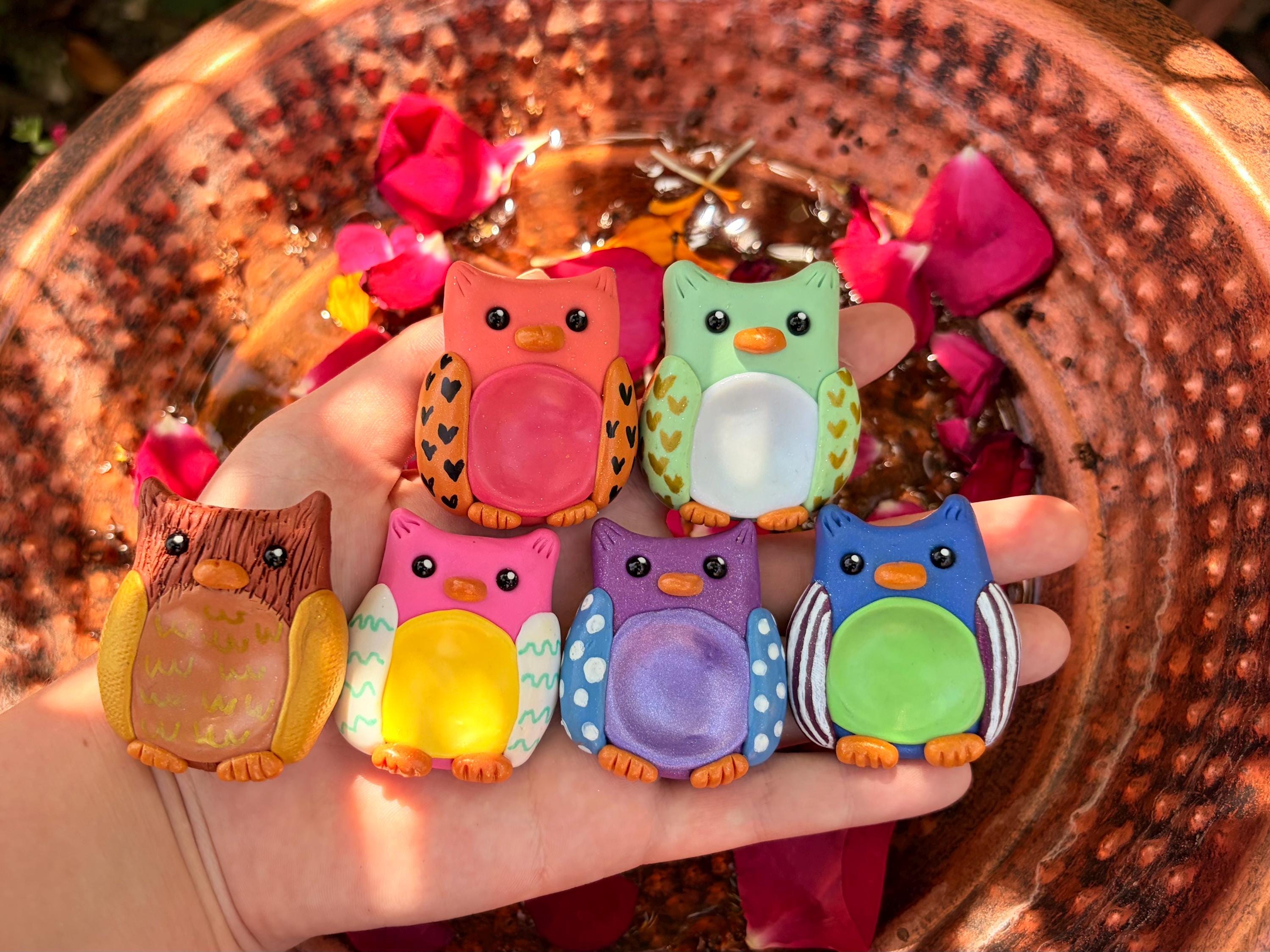Optimistic Owls Polymer Clay Worry Stone with Shiny/Gloss texture tummy- Anxiety Relief / fidget sto