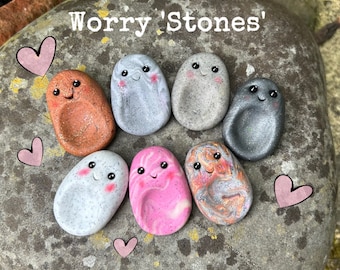 Original Clay Matte Smooth Worry &#39;Stones&#39; - Soothing thumb friend, Anxiety relief, fidget friend- Buy 3 get 1 FREE