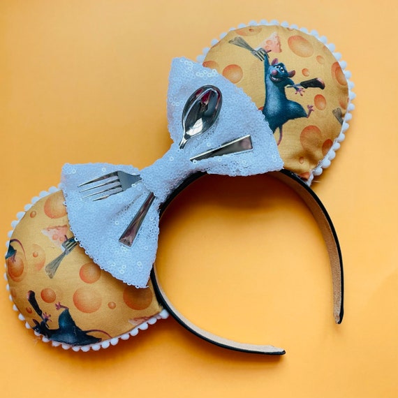 Disney Parks Ratatouille Yellow Cheese Bow Mouse Ears with Blue Band 2024 Disney Parks Epcot Remys Ratatouille Emile Cheese Bow  main image 2