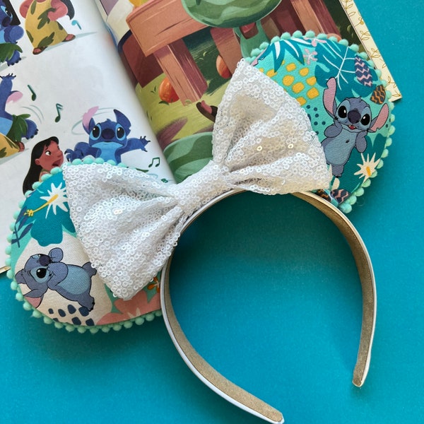 White bow Stitch Disney-inspired Mickey Ears