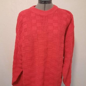 1980s Vintage Daniel Henry Red Coral Cotton Knit Sweater