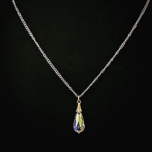 1940s Silvertone Glass Crystal Drop Necklace