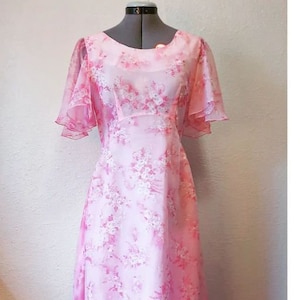 1970s Vintage Homemade Pink Floral floor length formal Dress