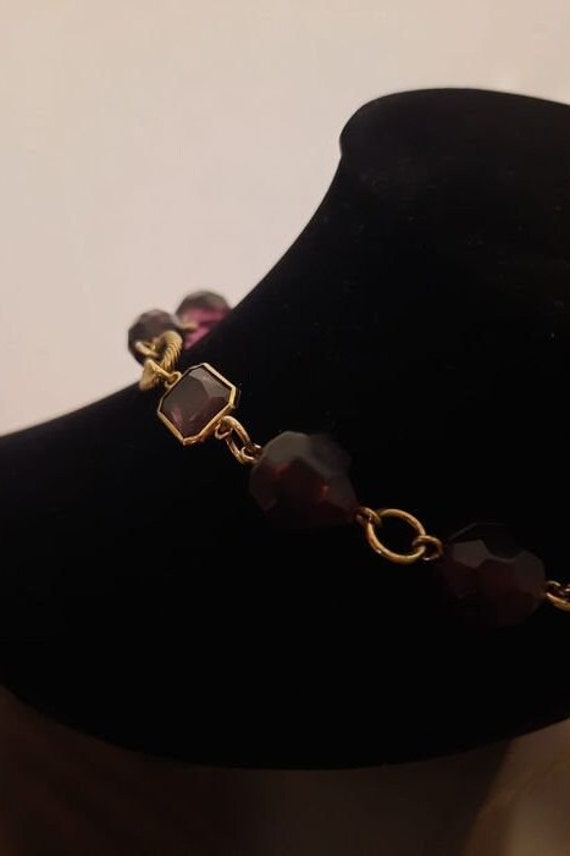 1940s Monet Purple Glass and Crystal Gold toned C… - image 2