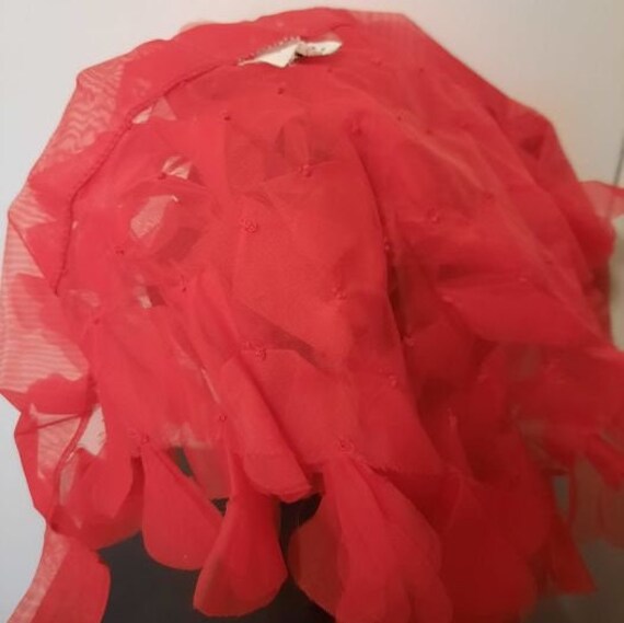 1960s Red Floral Head Scarf Hat - image 3