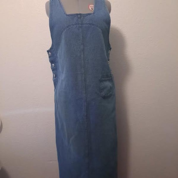 denim jean jumper dress Distressed Denim Overall Midi Dress