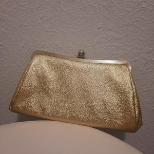 1960s Vintage Mid Century Modern Faux Leather Gold Clutch Purse