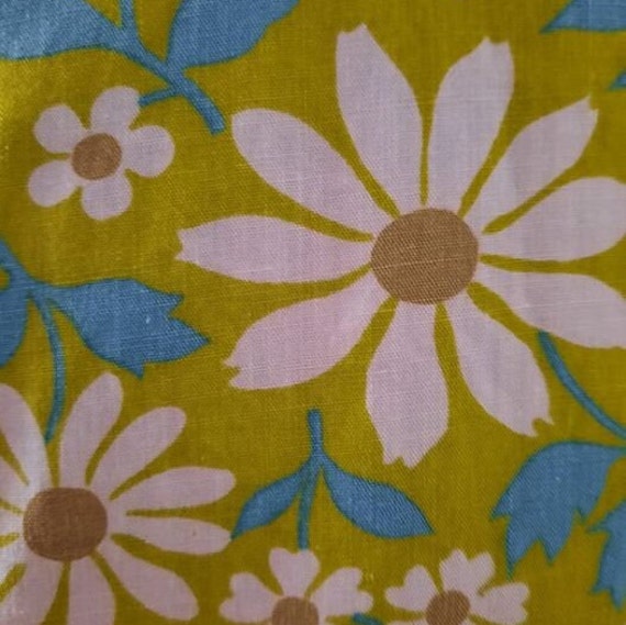 1960s Cotton green and blue Daisy Flower Summer D… - image 3