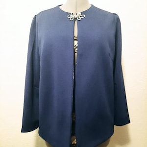 1960s Vintage Handmade Navy Blue Polyester Bolero Women&#39;s Jacket Size Large