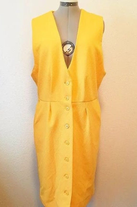 1980s Vintage Cotton Bright Yellow Pinafore Jumper